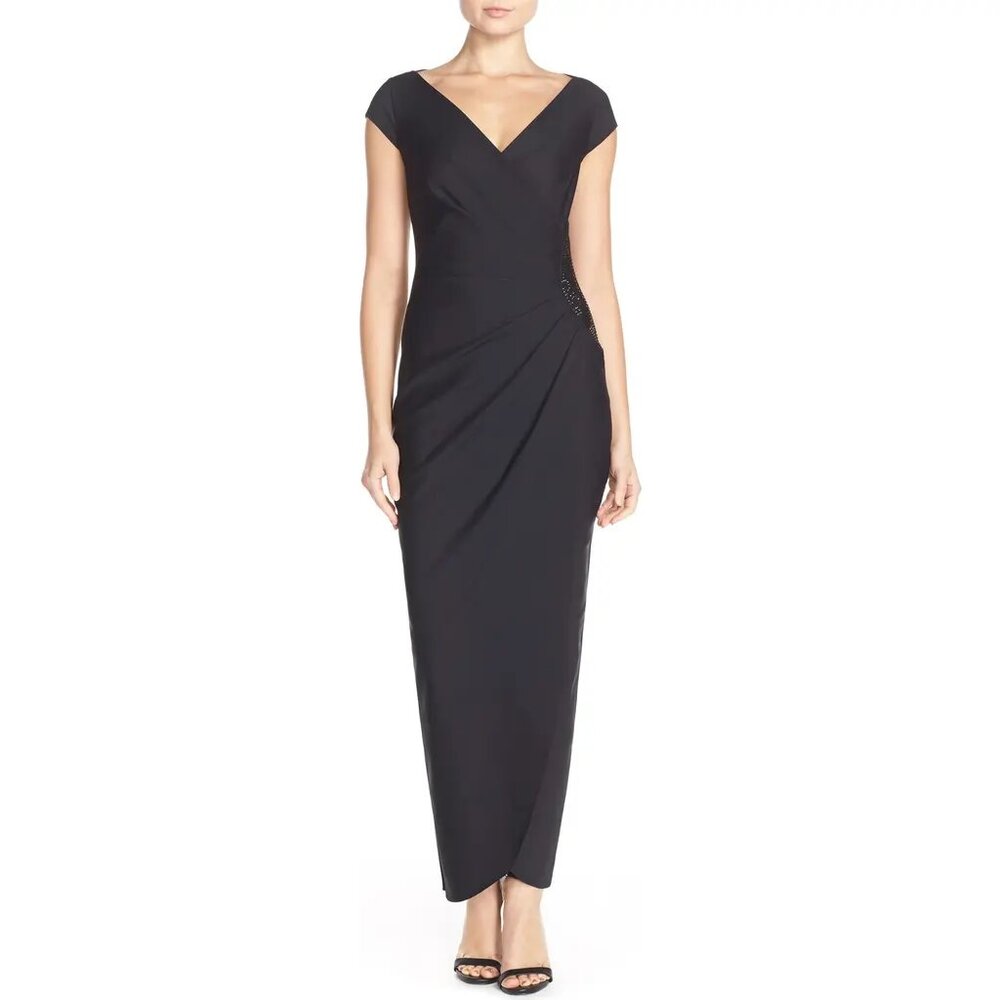 Alex Evenings Surplice Neckline Long Compression Sheath Dress